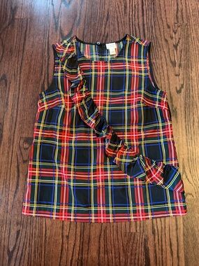 J. Crew Red Yellow Blue Plaid Ruffle Sleeveless Top